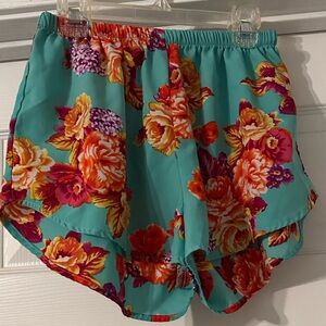 Ambiance Teal and Orange Floral Shorts